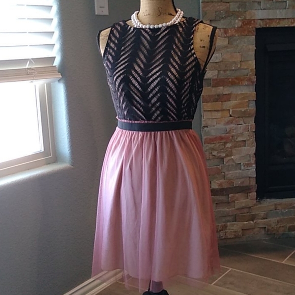 #1259 Speechless Black Lace & Pink Chiffon Stretch Dress sz 7 dress - Picture 1 of 10